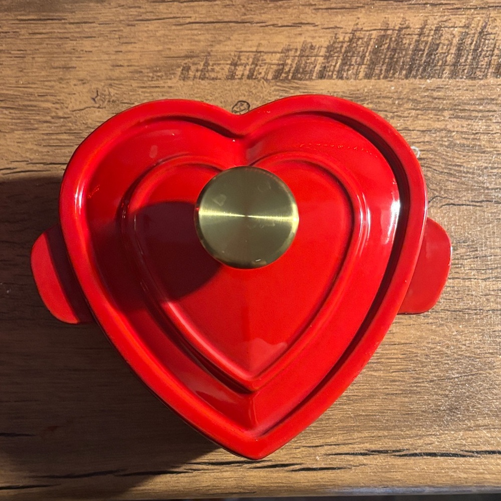 Heart-Shaped Red Casserole Dish with Gold Knob